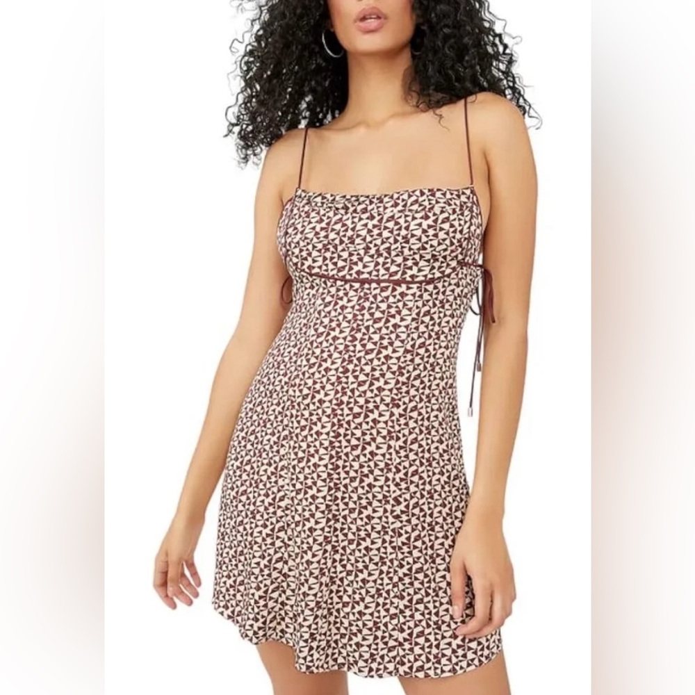 Free People Kai Mini Dress Low Back Brown Printed NWT